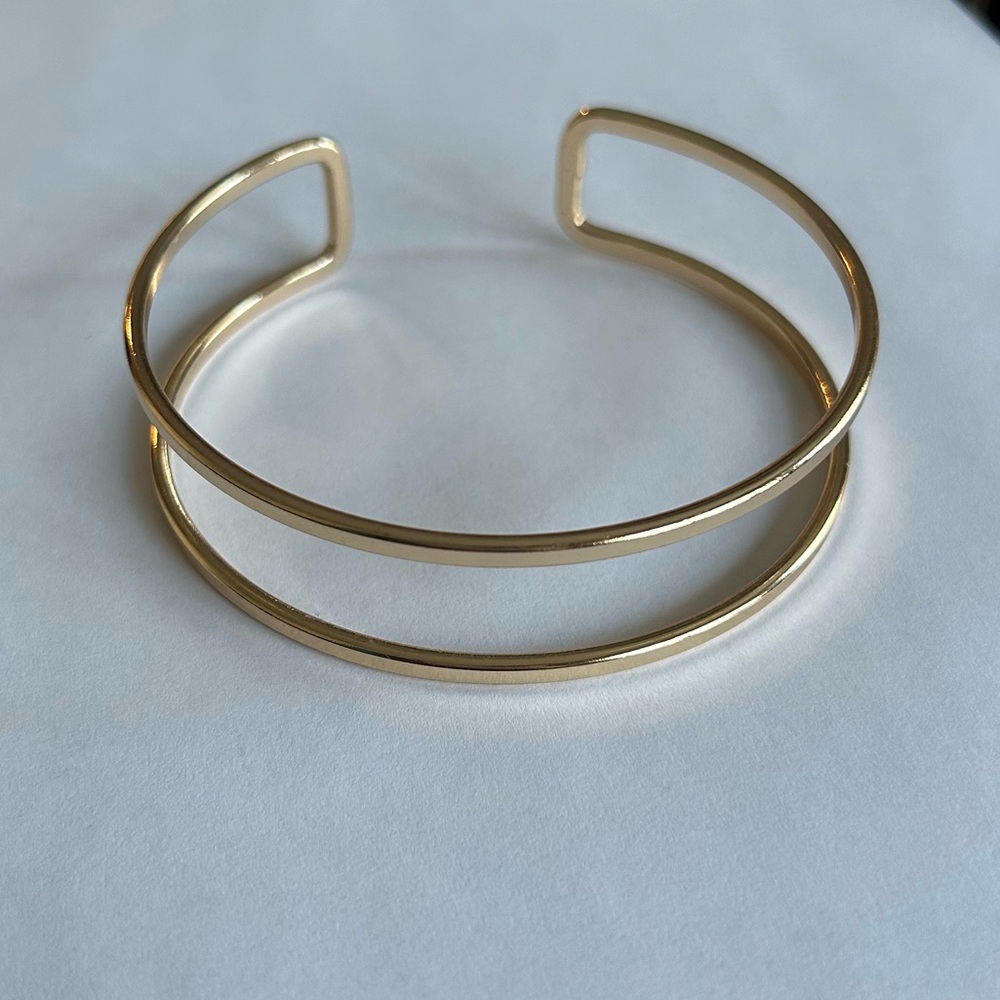 Gold Tone Double Bar Arm Cuff | Minimal Open Armband